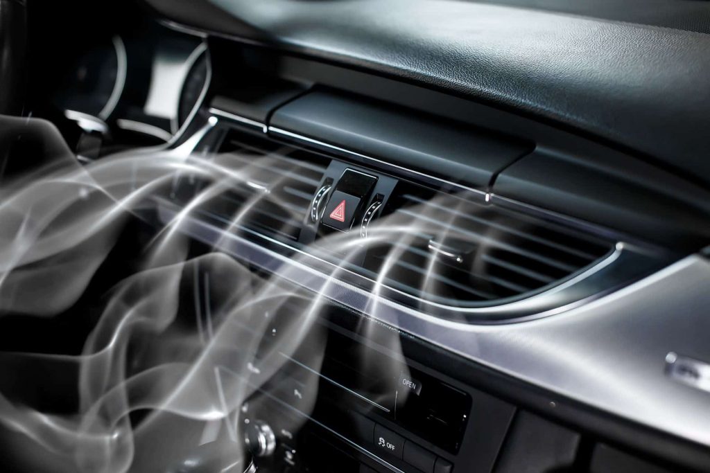 Cool air flowing through car air con system
